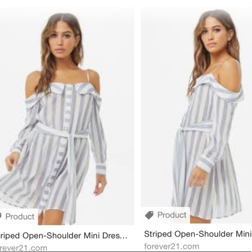 NWOT Forever 21 Striped Open-Shoulder Mini Dress